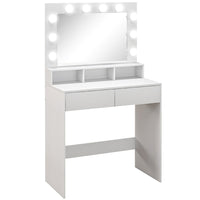HOMCOM - Coiffeuse avec miroir éclairé - 31,5 po L x 15,7 po l x 53,1 po H - blanc-Grand miroir et ampoules lumineuses amovibles assurent un éclairage optimal pour le maquillage 