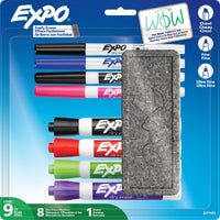 Expo - Ensemble de marqueurs effaçables à sec, marqueurs à pointe fine et biseautée, couleurs variées, efface, 9 unités-Les marqueurs effaçables à sec d’EXPO avec l’encre la plus vibrante à ce jour