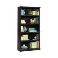 Sauder - Bibliothèque à cinq tablettes, fini bois Jamocha-Trois tablettes ajustables et deux fixes