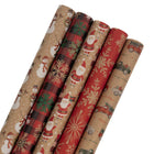 JAM Paper Rouleaux de papier emballage Kraft, ensemble de Noël, 125 pi2, 5/paquet (165K5KRCHR)-Design : Ensemble de Noël en papier Kraft