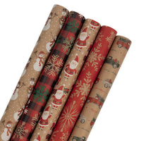 JAM Paper Rouleaux de papier emballage Kraft, ensemble de Noël, 125 pi2, 5/paquet (165K5KRCHR)-Design : Ensemble de Noël en papier Kraft