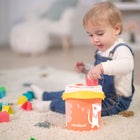 Miniland - Sentir pour apprendre : Seau de tri de formes - Saumon - Ensemble de 18-Exerce la coordination œil-main et stimule le raisonnement logique