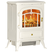 HOMCOM - Cheminée électrique autoportante avec flamme de bois - 16 po - 750/1500 W - beige-Poêle électrique avec technologie de flamme 3D pour un feu à l’apparence réaliste