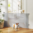 PawHut - Barrière pour Chien Rétractable Extension jusqu'à 55" L, 34" H, Gris-La maille recouverte de plastique est résistante aux griffures, douce et sûre pour les chiens