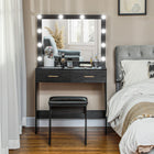 HOMCOM - Coiffeuse avec miroir et lumières - 31,5 po L x 15 po l x 53,1 po H - noir-Grand plateau et deux tiroirs offrent un espace de rangement généreux 