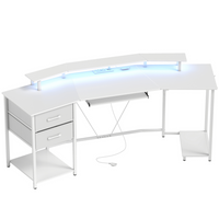 HOMCOM - bureau de gaming industriel 79 po avec lumières RGB et ports USB - blanc-Bande lumineuse RGB intégrée qui améliore l’ambiance et l’immersion