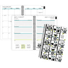 Staples - Agenda scolaire hebdomadaire/mensuel hiboux 2024-2025 - 5 1/2 po x 8 1/2 po - noir/blanc - bilingue-Reliure à double spirale résistante aux accrocs et qui repose à plat pour une utilisation facile