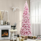 HOMCOM - Snow Flocked Pencil Artificial Christmas Tree with Steel Base Pink-Vaporisé de neige artificielle pour ajouter un aspect hivernal 