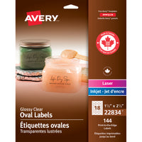 Avery - Étiquettes ovales  transparentes lustrées - 1-1/2po x 2-1/2po - 144 Étiquettes-Étiquettes ovales glacées  transparente