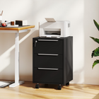 HOMCOM - Classeur vertical à 3 tiroirs avec serrure et roulettes - noir-Fabriqué en panneau de particules pour une durabilité et un nettoyage facile 