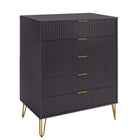 Manhattan Comfort - Dumbo table de chevet moderne, commode et commode haute 5 tiroirs - noir - ensemble de 3-22,04 po L x 35,19 po l x 44,64 po H