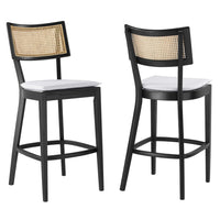 Modway - Caledonia Tabourets de bar - Noir Blanc - Ensemble de 2-Tabourets en rotin