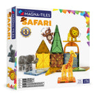 Magna-Tiles - Safari Animaux Ensemble De Construction Magnétique De 25 Pièces, La Marque De Construction Magnétique Originale-Ce Qui Est Inclus:  4 figurines Safari (girafe, singe, lion et éléphant), 9 petits carrés, 10 triangles (2 à droite, 2 isocèles, 6 équilatéraux), 1 Arche, 1 Pentagone