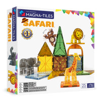 Magna-Tiles - Safari Animaux Ensemble De Construction Magnétique De 25 Pièces, La Marque De Construction Magnétique Originale-Ce Qui Est Inclus:  4 figurines Safari (girafe, singe, lion et éléphant), 9 petits carrés, 10 triangles (2 à droite, 2 isocèles, 6 équilatéraux), 1 Arche, 1 Pentagone
