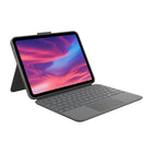 Étui clavier Logitech Combo Touch pour iPad A16/ 10.9" (10e génération) - Anglais - Gris Oxford-Clavier pleine taille (espacement des touches de 18 mm) avec touches en forme de ciseaux (course des touches de 1 mm), pavé tactile de précision et rangée complète de touches de raccourci iPadOS
