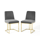 Modway - Amplify Base de traîneau Performance Velvet Chaises de salle à manger Ensemble de 2 - Gris or-Fauteuil à manger Glam Deco