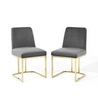Modway - Amplify Base de traîneau Performance Velvet Chaises de salle à manger Ensemble de 2 - Gris or-Fauteuil à manger Glam Deco