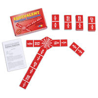 Dominos à fractions équivalentes Learning Advantage -RENDRE LES FRACTIONS AMUSANTES -- Ce jeu de mathématiques comprend 47 dominos fractionnaires, une tuile de départ hexagonale et des instructions. Les fractions contiennent des dénominateurs de 2 à 24. Plusieurs formats de jeu permettent de jouer en solo ou en groupe.