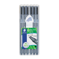 Staedtler - Stylos feutre recyclés triplus 97 recyclé - Noir - Paquet de 6  -Feutre superfin de qualité supérieur, pointe sertie métal