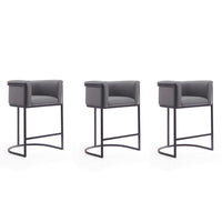 Manhattan Comfort - Cosmopolitan tabouret de comptoir moderne du milieu du siècle de 23,7" en similicuir gris et noir, lot de 3-Tabouret de comptoir moderne du milieu du siècle avec dossier parfait pour le bar et la cuisine. Ensemble de 3