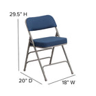 Chaise pliante Premium de la série HERCULES en métal et tissu marine à triple entretoise courbé et double charnière-Cadre en acier de calibre 18