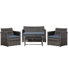 Outsunny - Ensemble de meubles de patio de 4 pièces avec coussins, gris-Ensemble de salle à manger d'extérieur, composé de deux chaises, d'un canapé deux places et d'une table basse