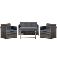 Outsunny - Ensemble de meubles de patio de 4 pièces avec coussins, gris-Ensemble de salle à manger d'extérieur, composé de deux chaises, d'un canapé deux places et d'une table basse