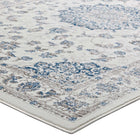 Modway - Lilja Médaillon vintage vieilli Tapis de 5 pi l x 8 pi L - Ivoire et bleu marocain-Résistant aux taches / Facile à nettoyer
