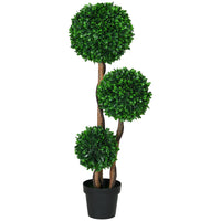 HOMCOM - Topiaire buis trois boules 3,6 pi pour intérieur extérieur - vert-Arbre artificiel en buis en forme de boule avec des feuilles de santal 