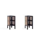 Manhattan Comfort - Table d’appoint chic industrielle Versailles 11,81 po - Noir et canne naturelle - Ensemble de 2-Moderne - Table d’appoint chic industrielle en rotin parfaite pour le salon et la chambre à coucher. Lot de 2