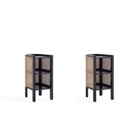 Manhattan Comfort - Table d’appoint chic industrielle Versailles 11,81 po - Noir et canne naturelle - Ensemble de 2-Moderne - Table d’appoint chic industrielle en rotin parfaite pour le salon et la chambre à coucher. Lot de 2