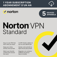 Norton Secure VPN - 5 appareils - Abonnement 1 an [Télécharger]-Une adresse e-mail valide doit être fournie lors du paiement