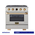 Kucht - 30 po Série KXP Cuisinière double énergie Propane - Acier inoxydable/Or-Cuisinez et faites cuire comme un professionnel grâce au four à convection extra-large de 4,2 pi³, doté de cinq positions de grille et d’une fenêtre de four surdimensionnée