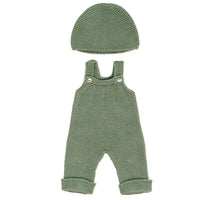 Miniland - Vêtements pour poupées de 15 pouces - Ensemble tricoté avec salopette et bonnet - Ensemble de 3-Collection de vêtements pour poupées de 15 pouces fabriqués avec des matériaux recyclés ECO