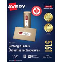 Avery - Étiquettes rectangulaires blaches avec Easy Peel, 1 po x 4 po, Paquet de 2000 (5161)-1 po x 4 po, blanc