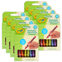 Crayola - Crayons de couleur lavables avec prise trépied, 8/boîte, paquet de 8-CRAYONS POUR TOUT-PETITS : Vendus en paquets de 8, chaque paquet individuel comprend 8 crayons triangulaires pour tout-petits en rouge, orange, jaune, vert, bleu, violet, blanc et marron