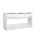 Prepac - Console Simply Modern de 60,25 po avec 3 tiroirs et grand compartiment de rangement ouvert - Blanc-Console De Rangement Polyvalente: Personnalisez cette mesa consola de entrada de sala selon vos besoins. Idéale pour organiser vos médias dans le recibidor de entrada casa, elle sert également de table d'entrée ou de table pour canapé étroite et longue pour un espace ordonné