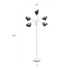 Simple Designs - Lampe de sol blanche à col de cygne réglable, 5 lampes, abat-jour gris-Réglages de lumière disponible: 2 lumières allumées, 3 lumières allumées, 5 lumières allumées, Off