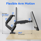 ShoppingAll - Support double pour moniteur VESA et ordinateur portable avec bras à ressort à gaz entièrement réglable et pince de bureau - Noir-Stabilité à toute épreuve : Construit avec une base à double pince qui offre une robustesse inégalée. Pour les bureaux avec des trous d’œillet (1,57 à 2,36 po), aucune pièce supplémentaire ou modification n’est nécessaire - notre pince compacte s’insère directement dans le trou pour un soutien sûr et sans vacillement