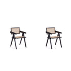 Manhattan Comfort - Lot de 2 chaises de salle à manger Hamlet 19,67 po style industriel chic avec accoudoirs - noir et cannage naturel-Moderne - Chaise de salle à manger chic en rotin parfaite pour une utilisation dans la salle à manger Lot de 2