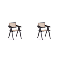 Manhattan Comfort - Lot de 2 chaises de salle à manger Hamlet 19,67 po style industriel chic avec accoudoirs - noir et cannage naturel-Moderne - Chaise de salle à manger chic en rotin parfaite pour une utilisation dans la salle à manger Lot de 2