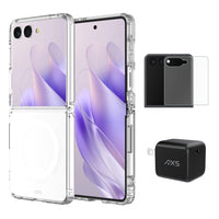 AXS - Ensemble de départ - Ultra Clear, protecteur d'écran et chargeur 30W Galaxy Z Flip 7-Étui résistant aux chutes avec des poches d’air absorbant les chocs
