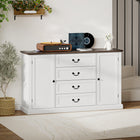 HOMCOM - Buffet 57,9 po L avec station de charge et plateau épaissi - grain de bois blanc-Polyvalent comme armoire de rangement de cuisine, armoire à café, meuble de salon, meuble TV ou armoire d'entrée 