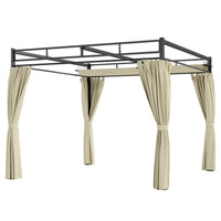 Outsunny - Tonnelle Extérieur, Pergola avec Auvent Rétractable et Rideaux - 10 pi x 10 pi - Beige-Le toit rétractable vous permet de contrôler facilement l’exposition au soleil et à l’ombre 