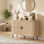 HOMCOM - Buffet mi-siècle cannelé 55 po avec portes coulissantes tambour - bois naturel-Cinq pieds en métal, dont un pied central réglable, assurent une stabilité supérieure