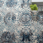 Modway - Entourage Treillis marocain floraux vieillis Kensie Tapis de 5 pi l x 8 pi L - Ivoire et bleu-Protégez les planchers contre le passage des piétons / du mobilier