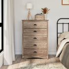 Prepac – Commode Salt Spring à 5 tiroirs, gris délavé (DDC-3345)-Tiroirs sur glissières en métal avec butées de sécurité intégrées