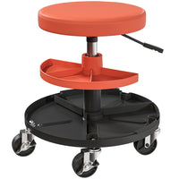 HOMCOM - Tabouret roulant de mécanicien - Orange corail-Cadre en acier robuste supportant jusqu'à 300 lb (135 kg), assure la durabilité
