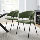 Modway - Nella Rembourré Chenille à bruyère Chaises de salle à manger Ensemble de 2 - Eucalyptus Black-Pieds métalliques effilés