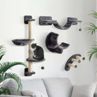 PawHut - Étagère murale pour chat avec poteau à griffer, balles de jeu, plateformes - gris foncé-Recouvert de peluche douce et de sisal 